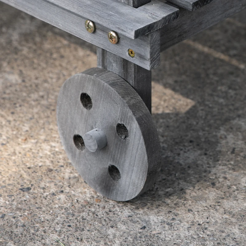 Outsunny Pflanztisch mit Schublade 2 Stufen Gärtnertisch mit waschbecken und Rollen Garten Tannenholz Grau 92 x 45 x 119 cm