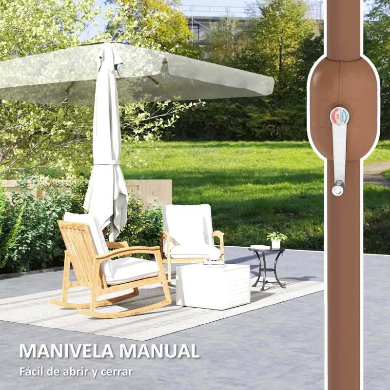 Outsunny Sombrilla de Terraza Exterior 300x200x235 cm con Ángulo Ajustable Mástil de Aluminio Manivela y Protección UV 50+ Crema
