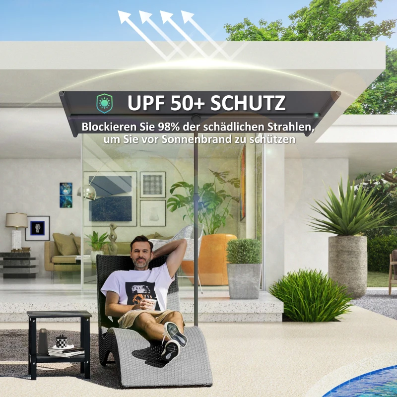 Outsunny  Parasol 180 Graden Draaibaar en Hoogteverstelbaar met Aluminium Mast 150x205cm Donkergrijs