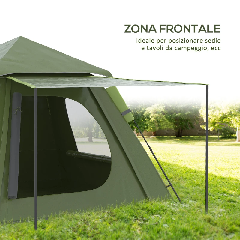 Outsunny Tenda da Campeggio 2 Posti con Veranda, Finestre e Porta con Cerniera, 210x210x150 cm, Verde