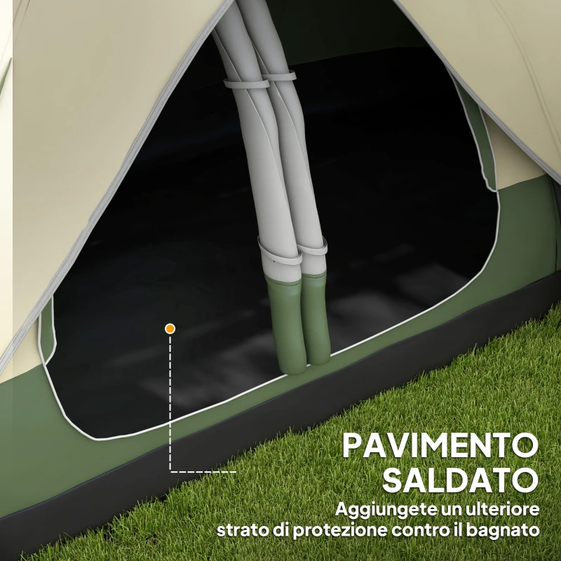 Outsunny Tenda da Campeggio 6 Posti con 2 Stanze Separate, Poliestere e Fibra di Vetro, 450x215x180 cm, Verde Scuro