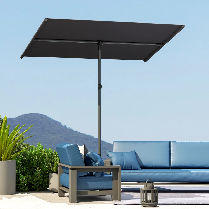 Outsunny Ombrellone per Esterni 1.5x2 m Girevole a 180°, in Poliestere e Alluminio, 150x205x120-215 cm, Grigio Scuro