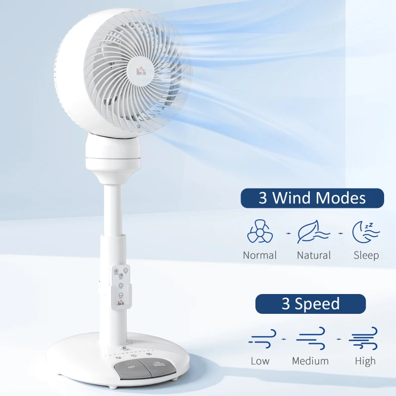 HOMCOM 9'' Air Circulator Fan 3 Speed 3 Mode, 70° Oscillation 90° Vertical Tilt, Remote Controller, for Living Room, Bedroom, Office, White
