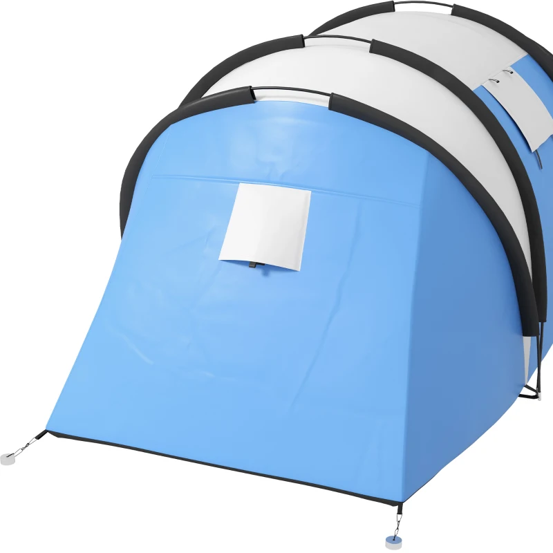 Outsunny 4-5 Persoons Campingtent Waterafstotend Blauw Familie Tent met Drie Compartimenten en Zijdeur