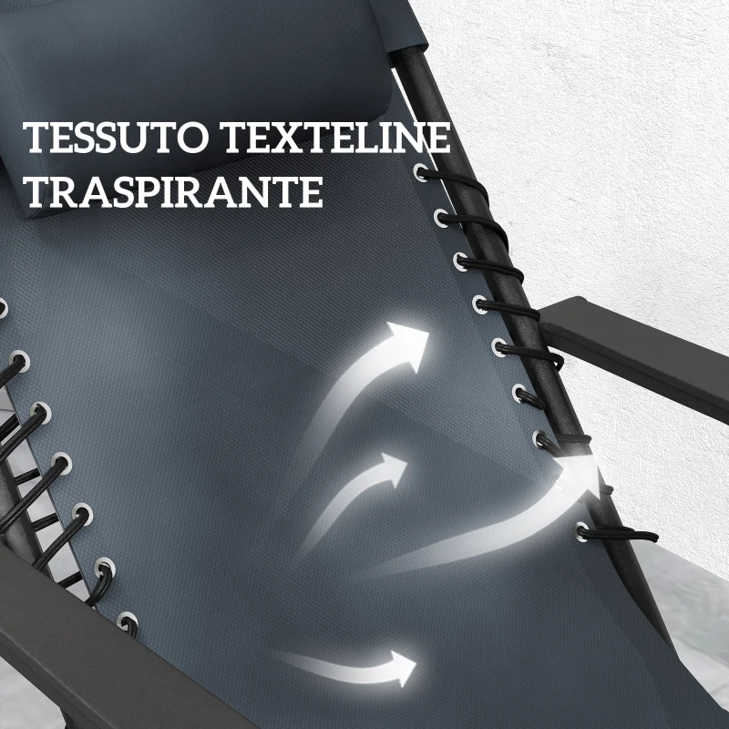 Outsunny Set 2 Sedie Sdraio a Gravità Zero Pieghevoli con Schienale Regolabile e Tavolino, Grigio