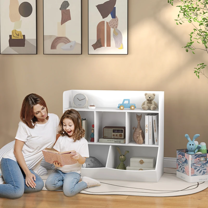 HOMCOM Mobile Portagiochi per Bambini a 3 Livelli con 5 Scomparti in Legno, 91.5x43x79cm, Bianco