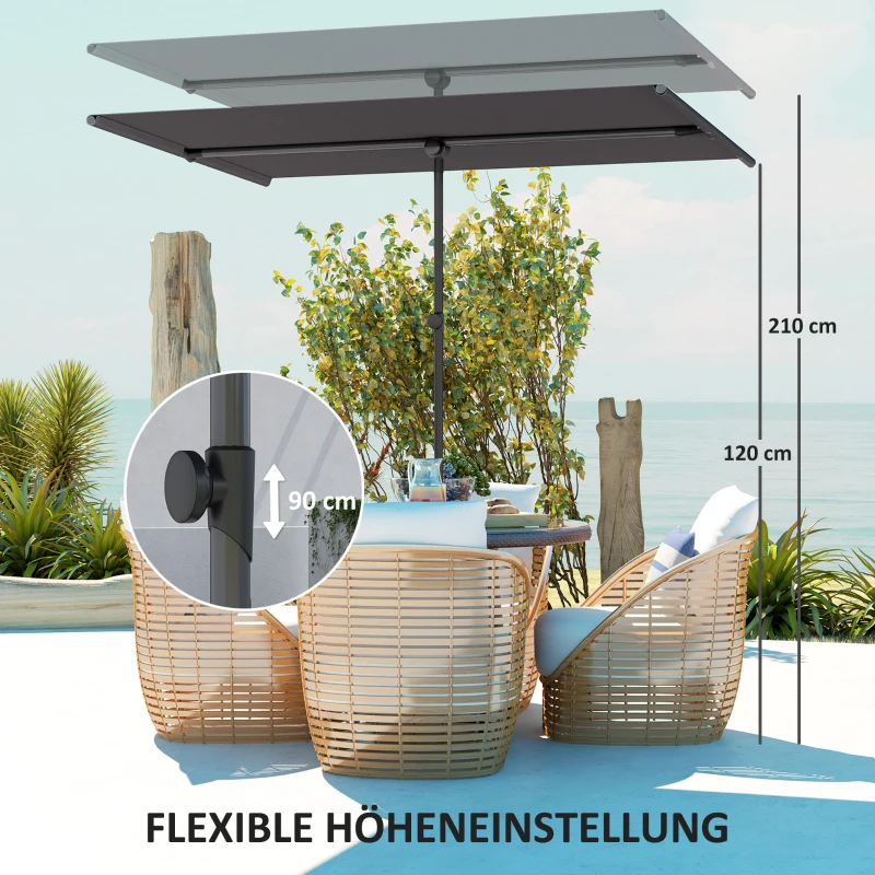 Outsunny  Parasol 180 Graden Draaibaar en Hoogteverstelbaar met Aluminium Mast 150x205cm Donkergrijs