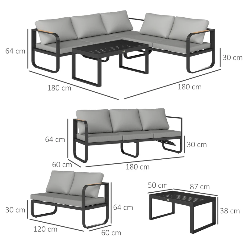 Outsunny Tuinmeubelset, 2-zitsbank, 3-zitsbank, Salontafel, Roestvrij Metalen Frame, Terrasmeubilair, Grijs