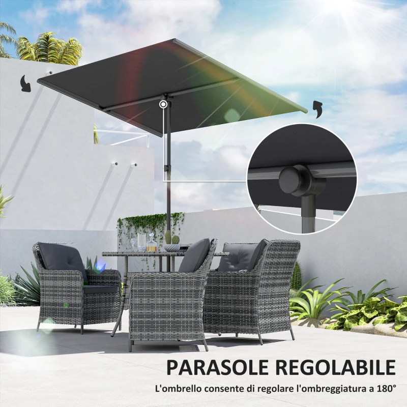 Outsunny Ombrellone per Esterni 1.5x2 m Girevole a 180°, in Poliestere e Alluminio, 150x205x120-215 cm, Grigio Scuro