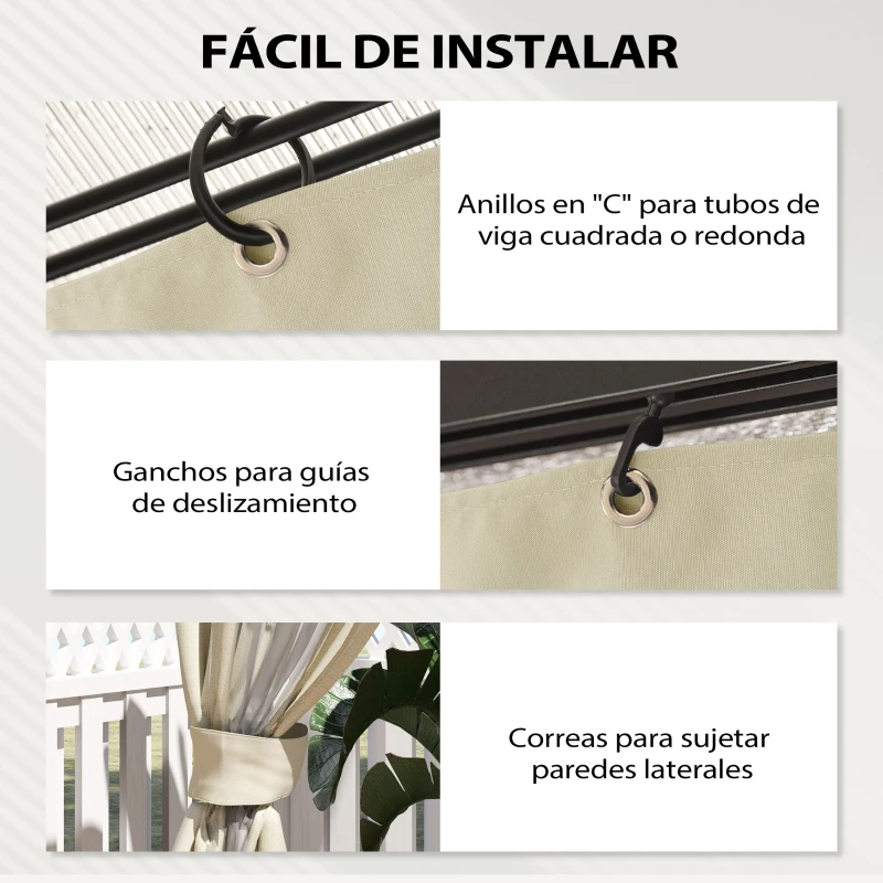 Outsunny Paredes Laterales de Sustitución para Pérgola 3x3 m con Protección UV Ventanas Transparentes y Cortinas Ajustables Crema