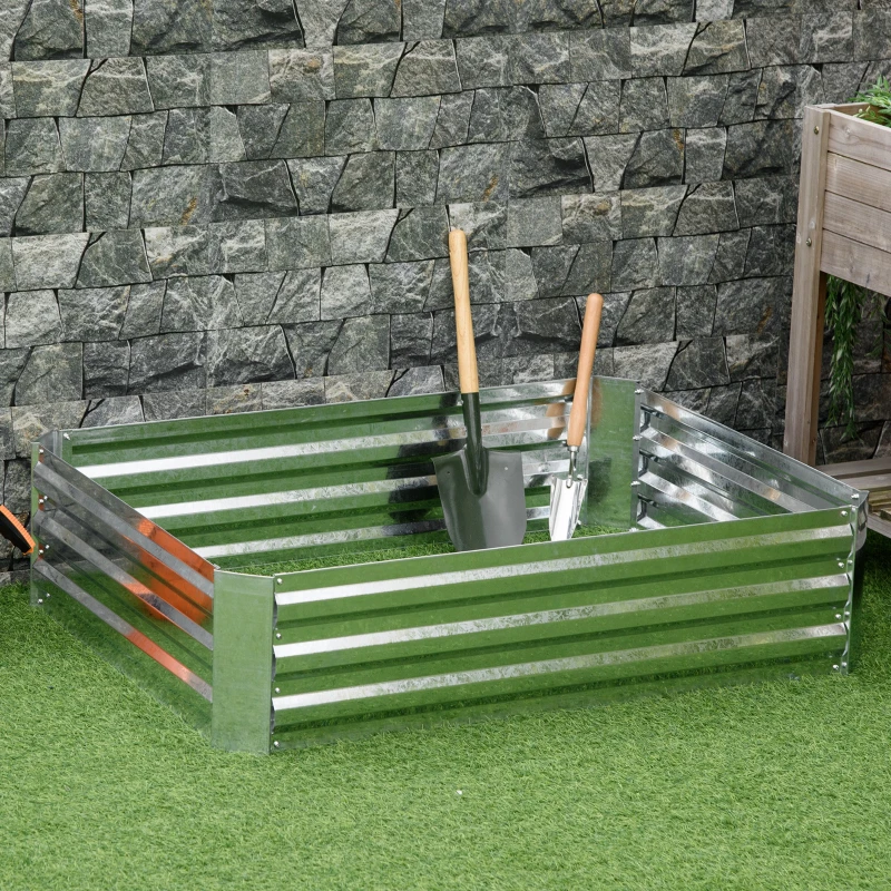 Outsunny Hochbeet aus verzinktem Stahl Gartenbeet Pflanzkasten für Garten Blumenkasten Blumenkübel Silber 120 x 90 x 30 cm