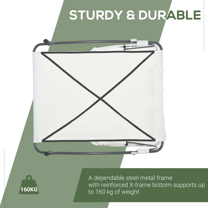 Outsunny® LEŻAK DWUOSOBOWY ZE SKŁADANYM DASZKIEM stal kremowo-biały