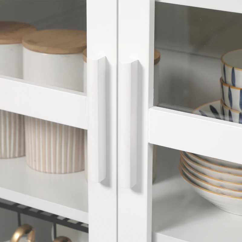 HOMCOM Küchenschrank, 4 Regale, 2 Glastüren, 80 cm x 39,5 cm x 160 cm Weiß