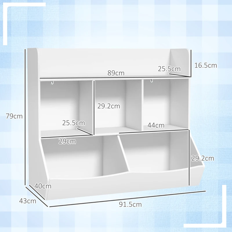 HOMCOM Mobile Portagiochi per Bambini a 3 Livelli con 5 Scomparti in Legno, 91.5x43x79cm, Bianco