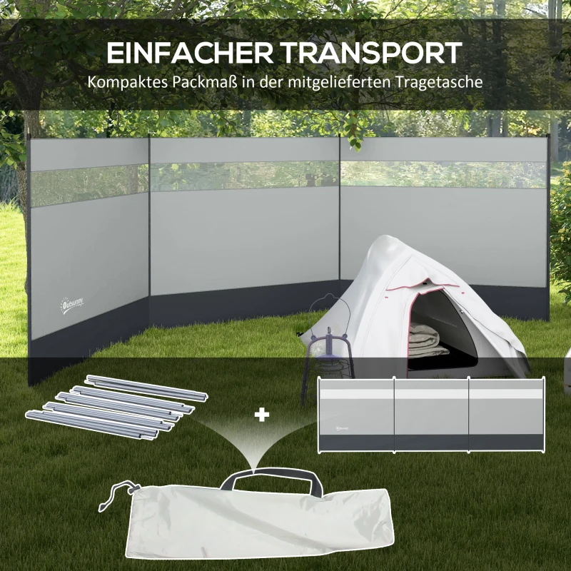Outsunny Parawan z oknem wizyjnym i torbą, stalowe słupki, 440x140cm, Szary