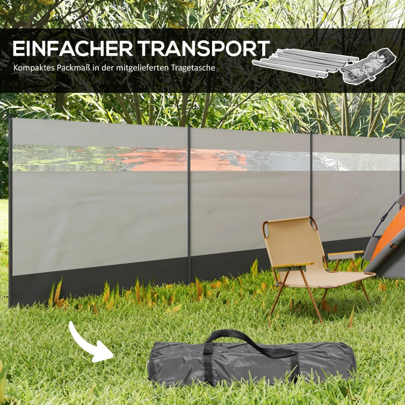 Outsunny Parawan z oknem przepuszczającym światło i torbą, stalowe słupki, 725x140cm, Szary
