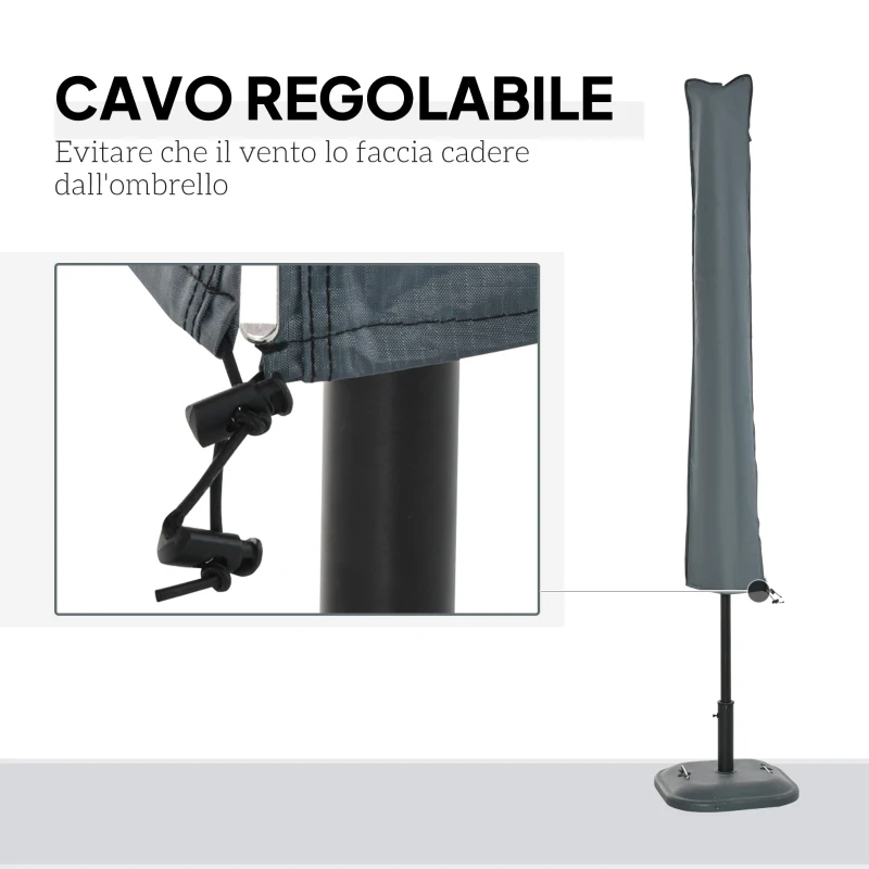 Outsunny Copertura per Ombrellone Impermeabile, Custodia Copri Ombrellone con Cerniera e Laccio, Grigio
