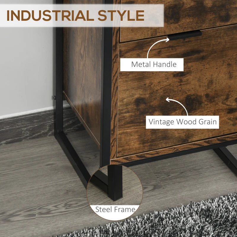 HOMCOM Bedroom Chest of Drawers Set of 2, Industrial 3-Drawer Dresser, Storage Drawers Unit with Metal Frame for Living Room, Rustic Brown