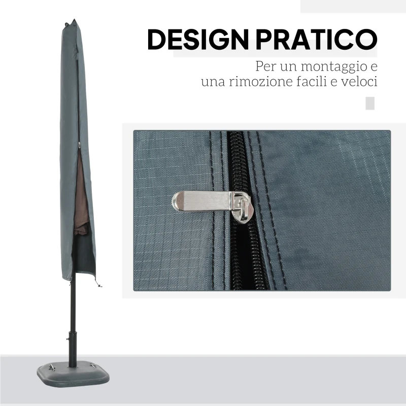 Outsunny Copertura per Ombrellone Impermeabile, Custodia Copri Ombrellone con Cerniera e Laccio, Grigio