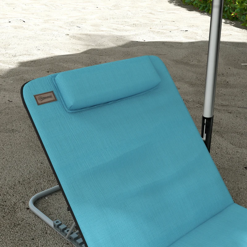 Outsunny Conjunto de 2 Esteiras de Praia com Encosto Reclinável em 5 Níveis Bolsa de Transporte e Apoio de Cabeça 48x134x33-43 cm Azul