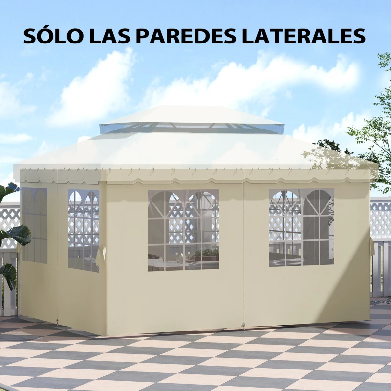 Outsunny Paredes Laterales de Sustitución para Pérgola 4x3 m con Protección UV Ventanas Transparentes y Cortinas Ajustables Crema