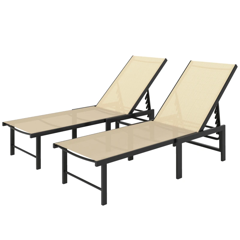 Outsunny Set of Two Reclining Sun Loungers - Khaki
