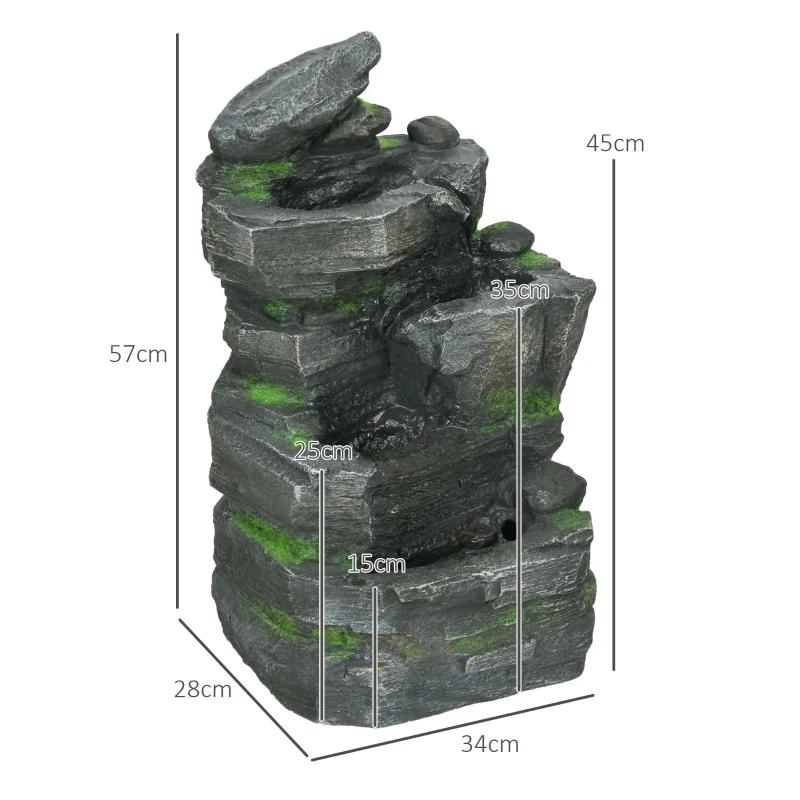 Outsunny Garden Water Feature with LED Lights - Dark Grey