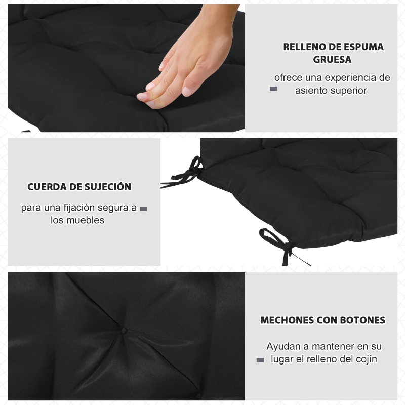 Outsunny Conjunto de 2 Cojines para Silla 50x98x8 cm con Respaldo 6 Cordones de Fijación para Jardín Terraza Balcón Negro