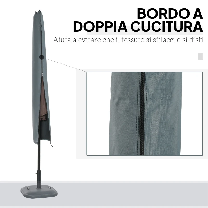 Outsunny Copertura per Ombrellone Impermeabile, Custodia Copri Ombrellone con Cerniera e Laccio, Grigio