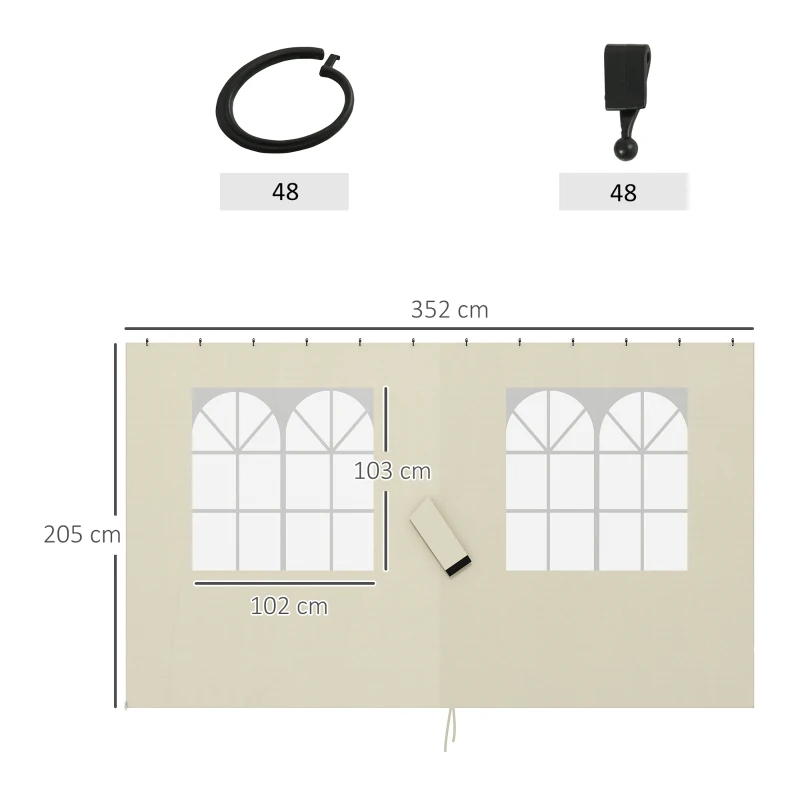 Outsunny 4 Paredes Laterais para Tenda 3x4 m Laterais de Tenda com Ganchos 8 Janelas e Proteção UV Creme
