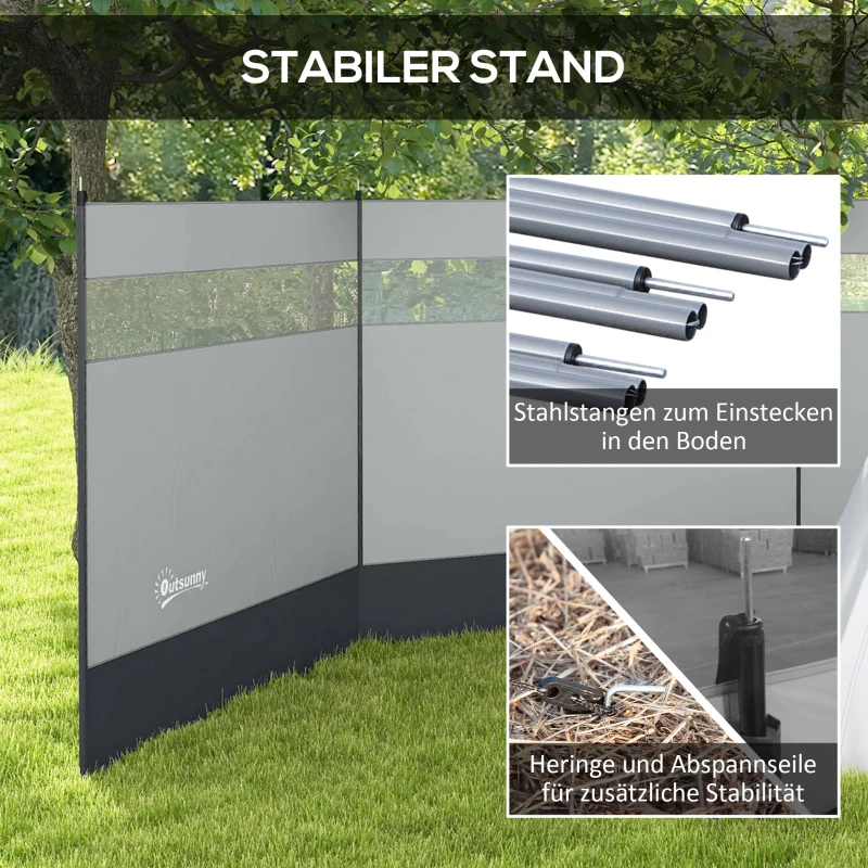 Outsunny Parawan z oknem wizyjnym i torbą, stalowe słupki, 440x140cm, Szary
