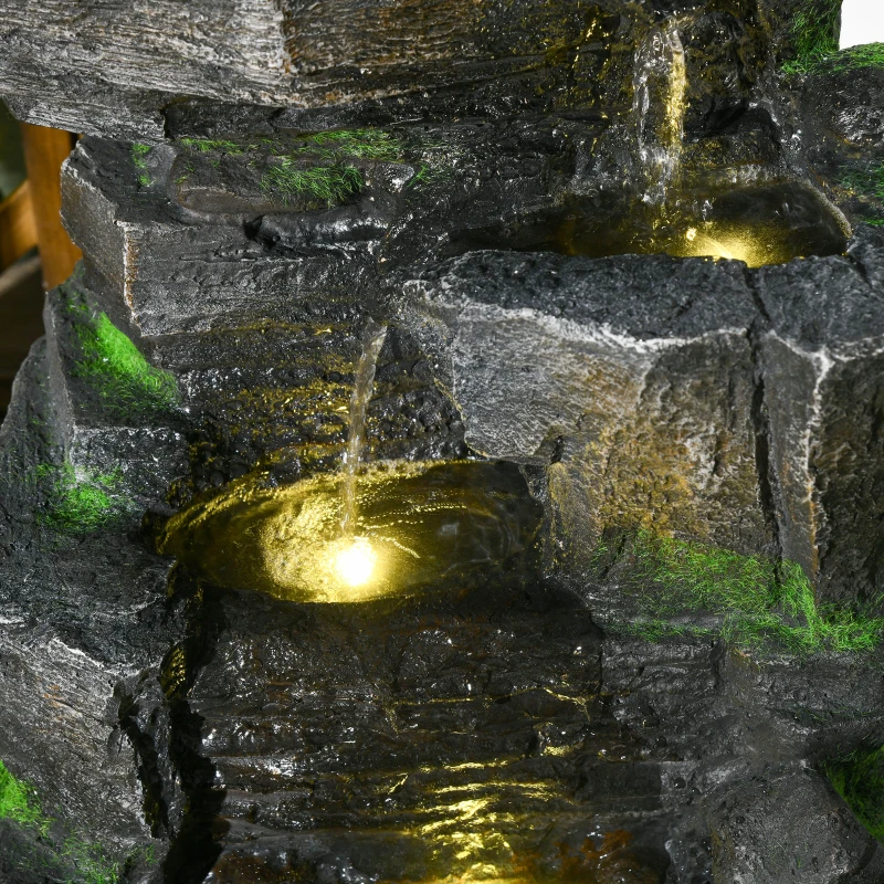 Outsunny Garden Water Feature with LED Lights - Dark Grey