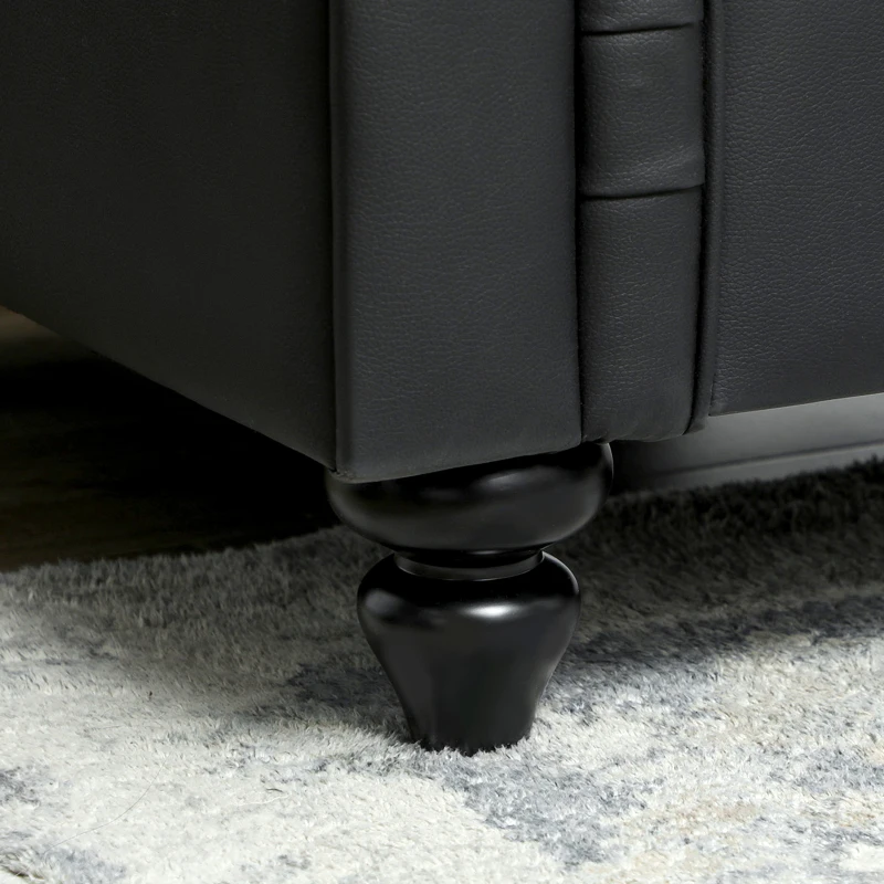 HOMCOM Poltrona da Salotto Stile Chesterfield in Finta Pelle PU con Gambe in Legno, Nero