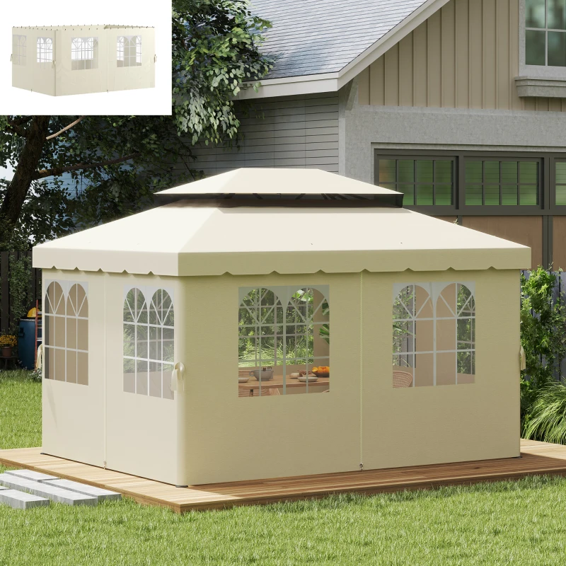 Outsunny 4 Paredes Laterais para Tenda 3x4 m Laterais de Tenda com Ganchos 8 Janelas e Proteção UV Creme