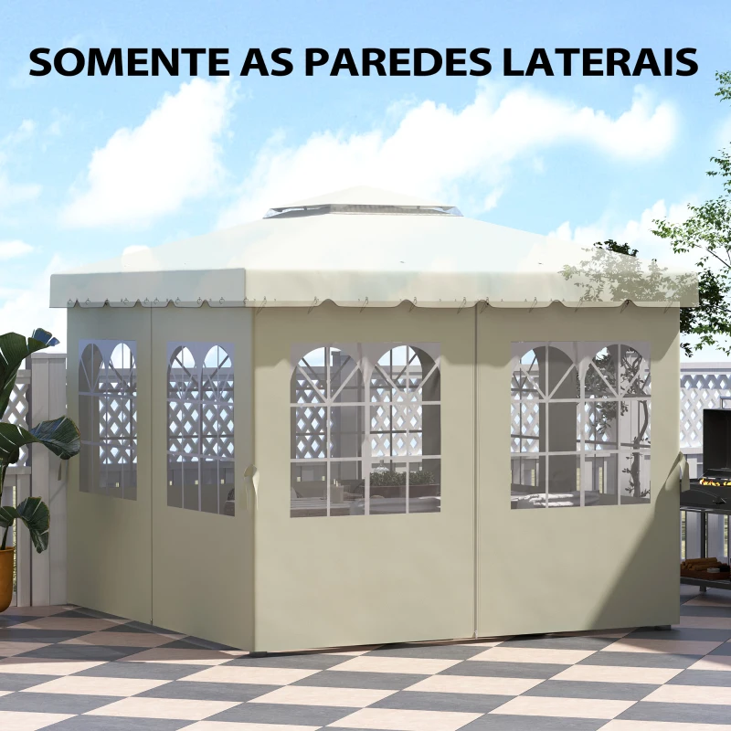 Outsunny 4 Paredes Laterais para Tenda 3x3 m Laterais de Tenda com Ganchos 8 Janelas e Proteção UV  Creme