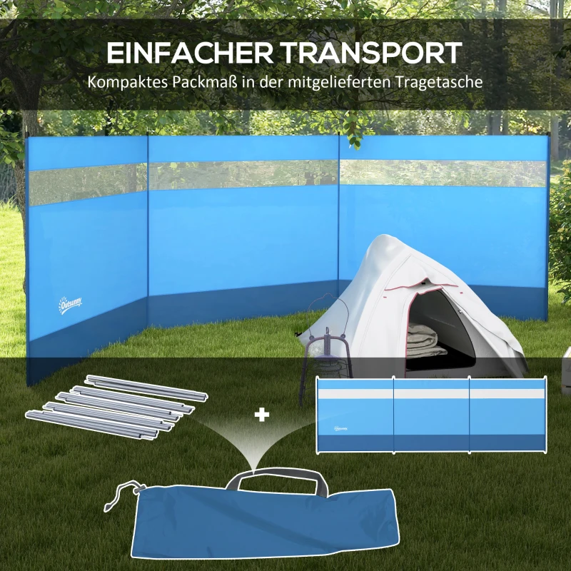 Outsunny Windschutz mit Sichtfenster und Tragetasche, Stahlstangen, 440x140cm, Blau