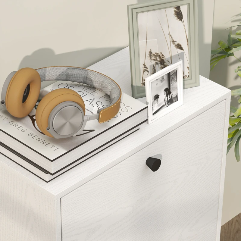 HOMCOM Zapatero con 2 Cajones Abatibles Estantes Ajustables para Pasillos y Espacios Pequeños 47x26x85 cm Blanco Veteado