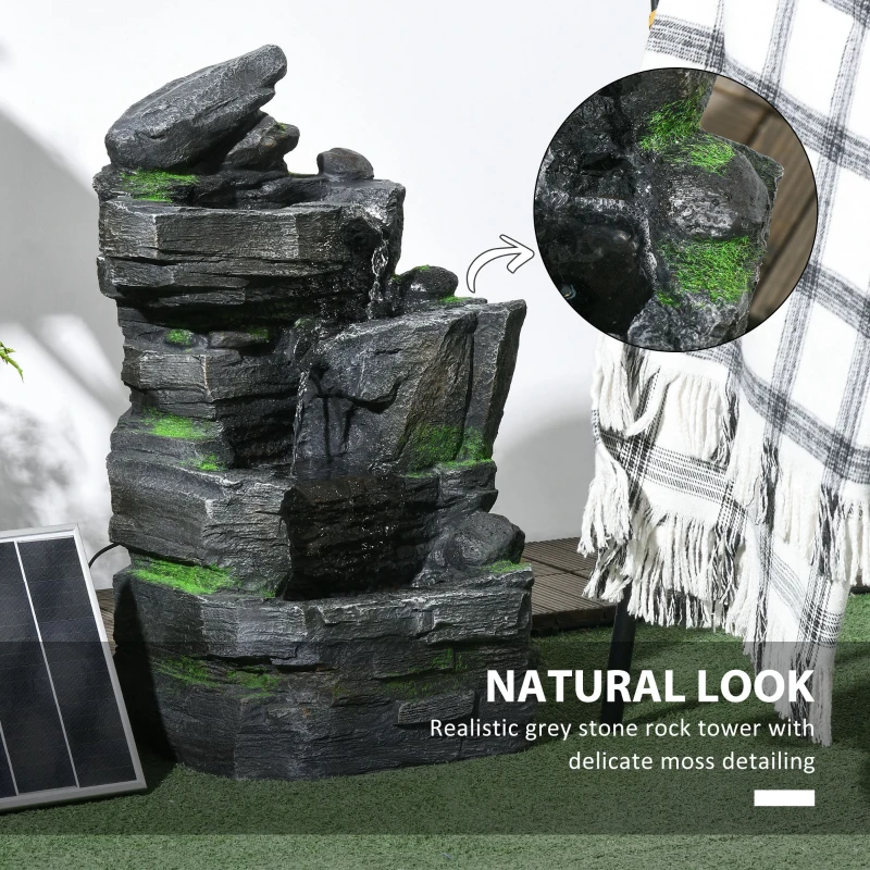 Outsunny Garden Water Feature with LED Lights - Dark Grey