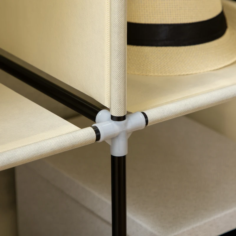 HOMCOM Szafa z tkaniny, rozwiązanie do przechowywania, 8 półek, 2 drążki na ubrania, kremowa