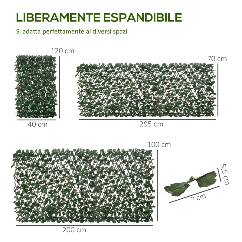 Outsunny Siepe Artificiale a 2 Sezioni da 356 Foglie di Edera, in Poliestere e Rattan, 200x100 cm, Verde e Marrone