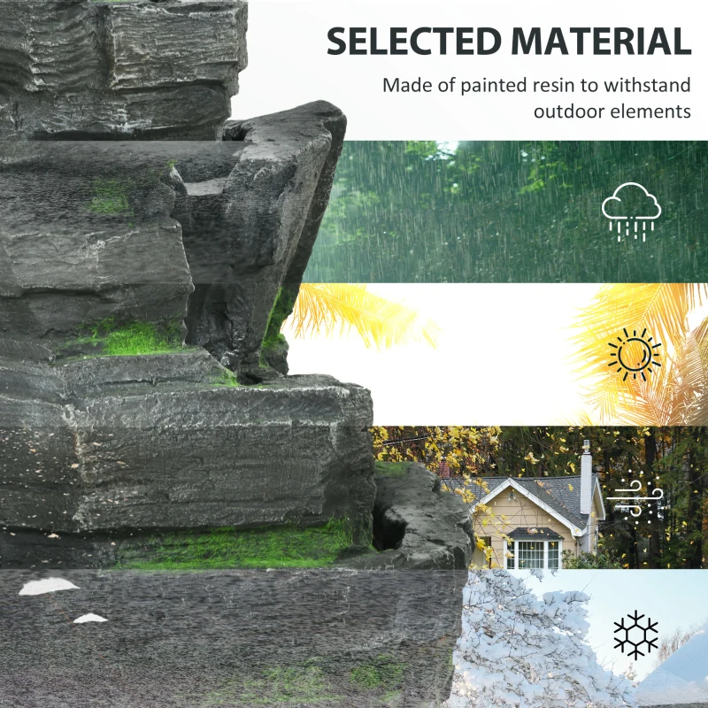 Outsunny Garden Water Feature with LED Lights - Dark Grey