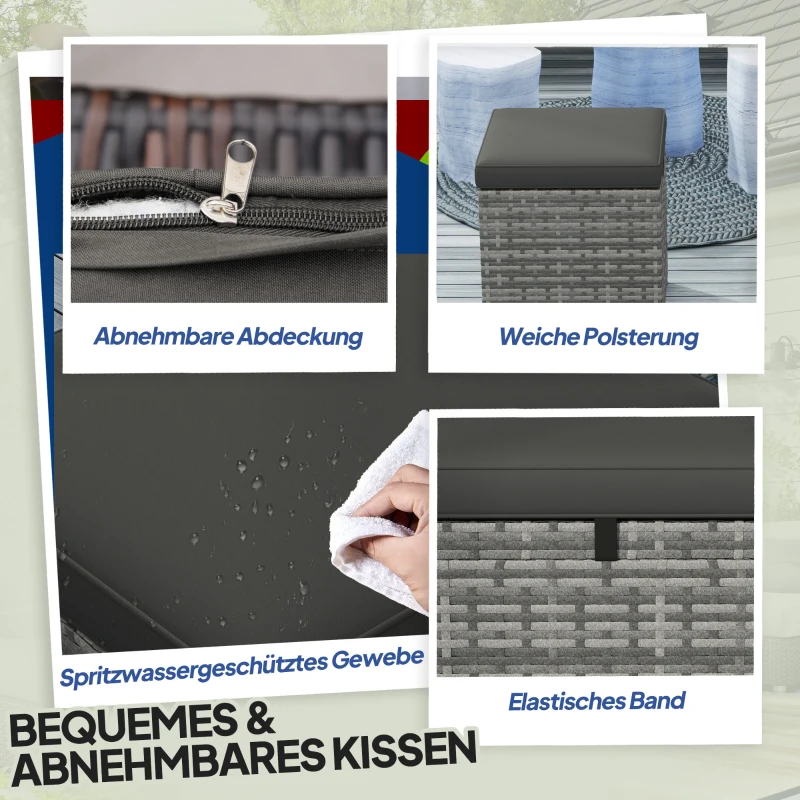 Outsunny 2er Set Rattan Hocker Sitzhocker mit Rattanoptik Stauraum Kissen Deckel 120 kg belastbar 40x40x41cm Dunkelgrau