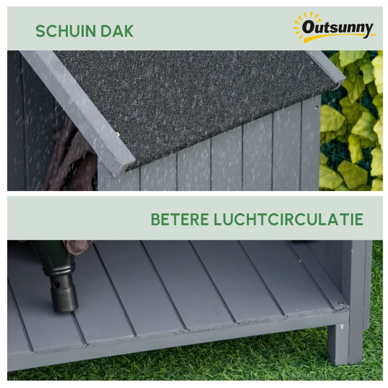 Outsunny tuinhuis gereedschapshuis gereedschapsschuur met opslagruimte voor brandhout gereedschapsschuur met 3 planken, grijs,130 x 54,5 x 180 cm