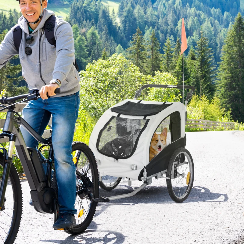 PawHut Hundeanhänger Hundebuggy mit Jogger-Funktion bis 20kg Universalkupplung Stahl Weiß+Schwarz