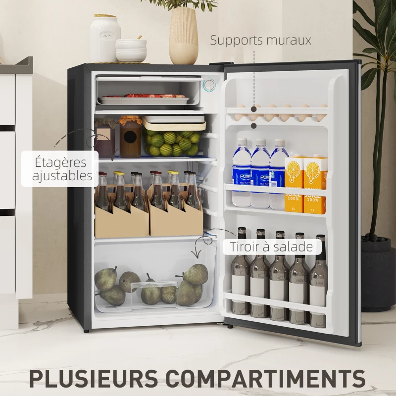 HOMCOM Réfrigérateur congélateur petit réfrigérateur 91 L étagères modulables design sous-comptoir 47,5 x 44,2 x 84 cm noir