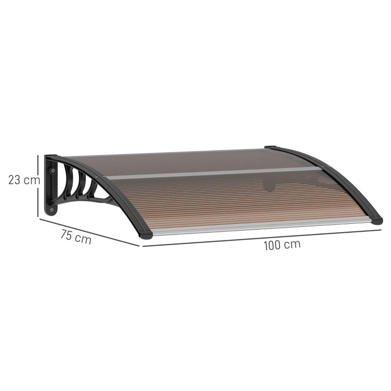 Outsunny 0.8 x 1 m Window Awning Door Canopy Modern Polycarbonate Cover Outdoor Rain Snow Sunlight Protection Hollow Sheet Brown(m-3)