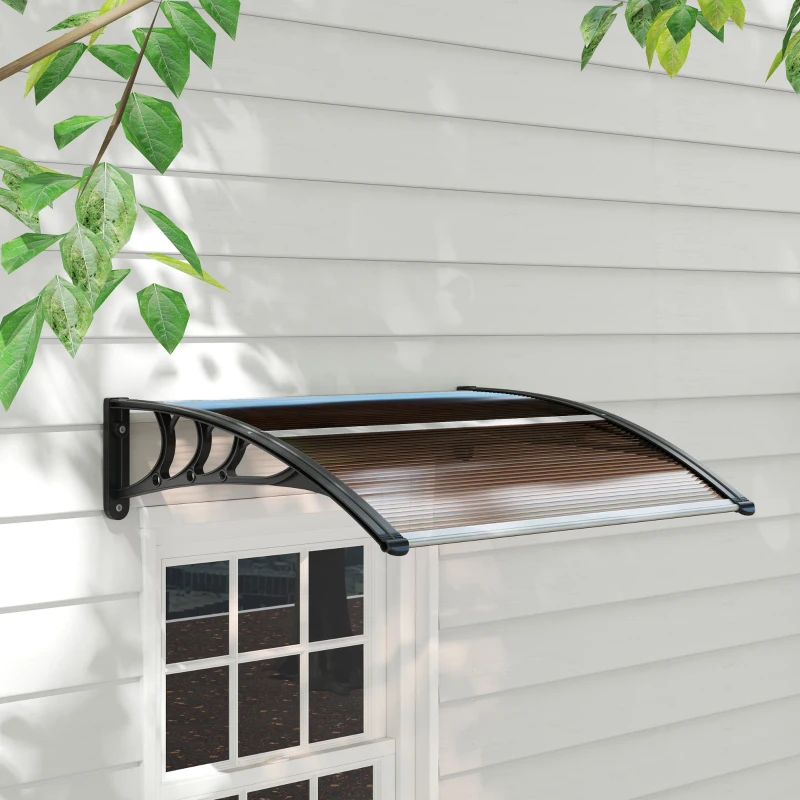 Outsunny 0.8 x 1 m Window Awning Door Canopy Modern Polycarbonate Cover Outdoor Rain Snow Sunlight Protection Hollow Sheet Brown(m-8)