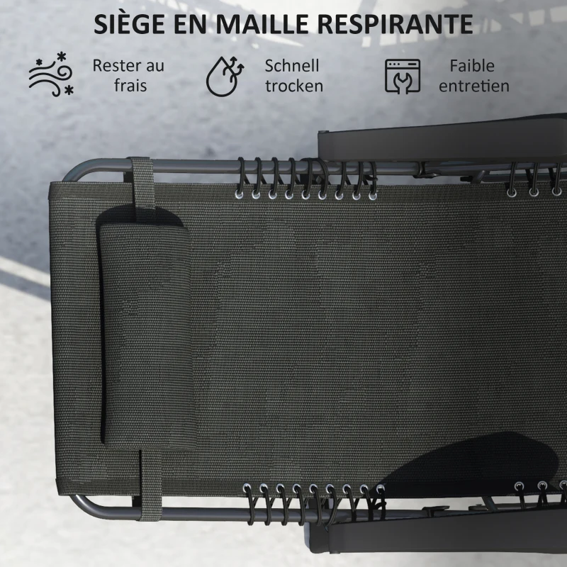 Outsunny Lot de 2 bain de soleil, chaise longue pliante inclinable avec appuie-tête en textilène, 90 x 65 x 112 cm, noir