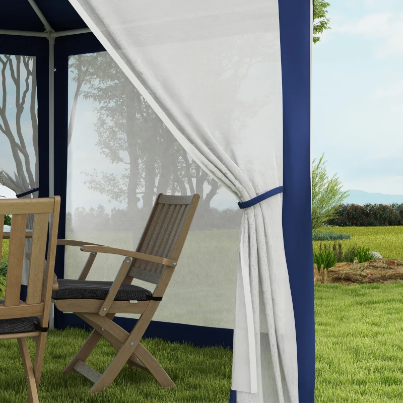 Outsunny Gartenpavillon, 6-eckig, Netzvorhänge, Metallgestell, 3,94x3,412x2,5m, Blau(m-8)