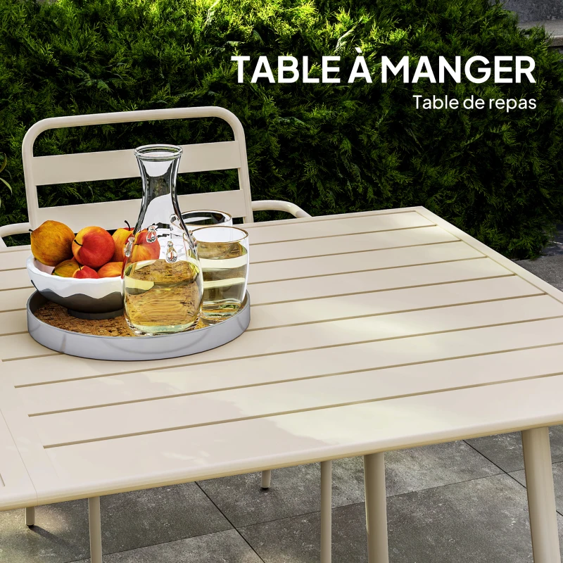 Outsunny Salon de jardin ensemble salle à manger de jardin 7 pièces avec 1 table et 6 chaises empilables en acier beige
